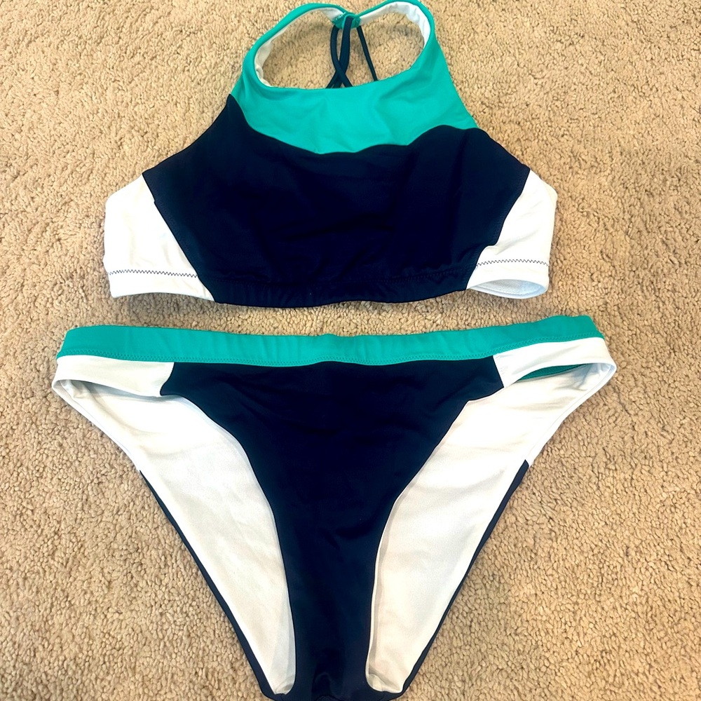 Athleta kelly green & navy bikini